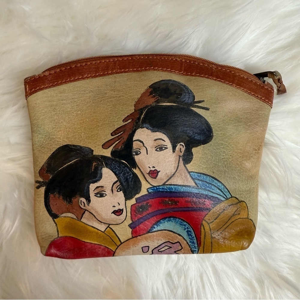 Vintage Emily Ann of Boca Raton Hand Painted Leather Makeup Bag